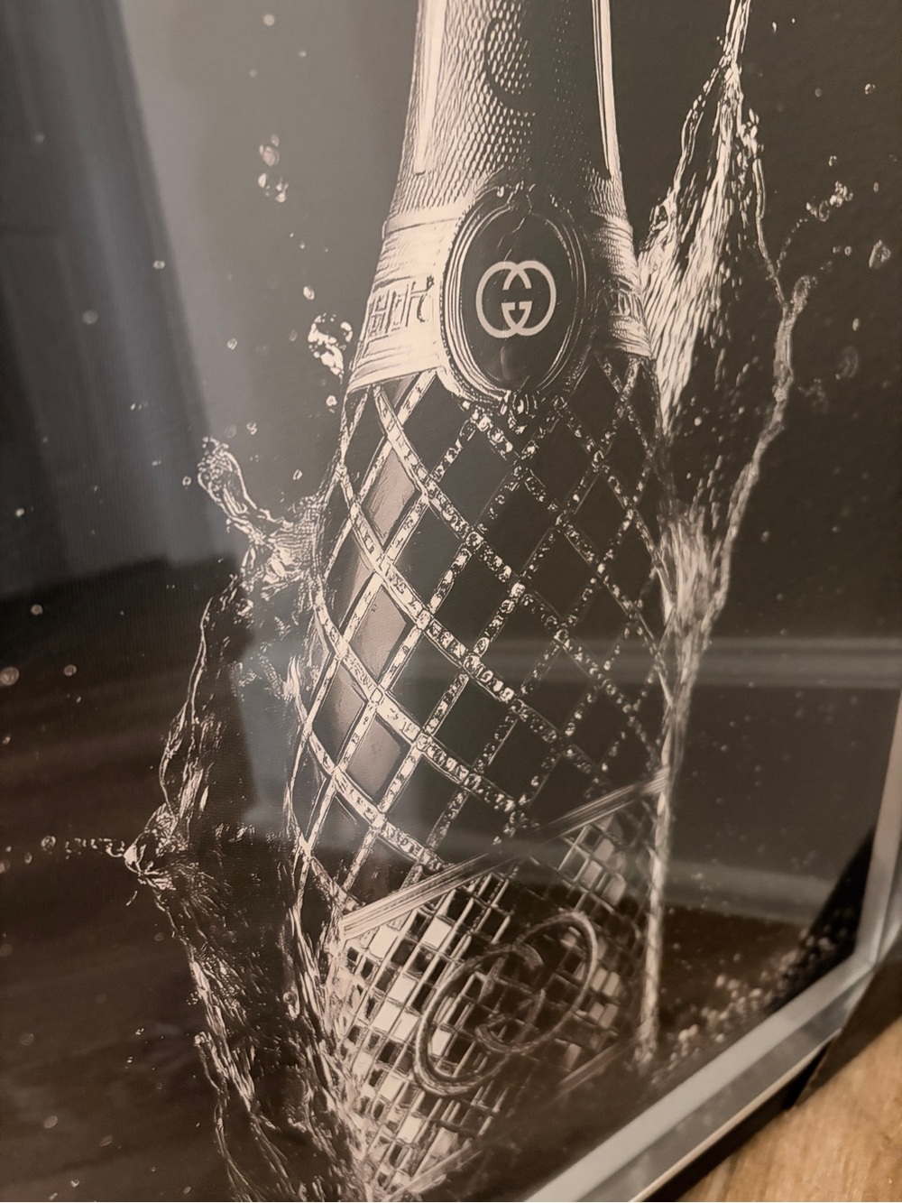 Fashion Black & Silver Champagne Bottle Artwork/Black frame -20” x 16” - Picture 7 of 9